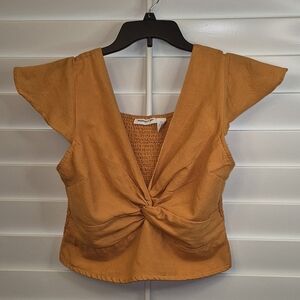 Women's Orange Twist-Front Top Midnight Sky XL Flutter Sleeve